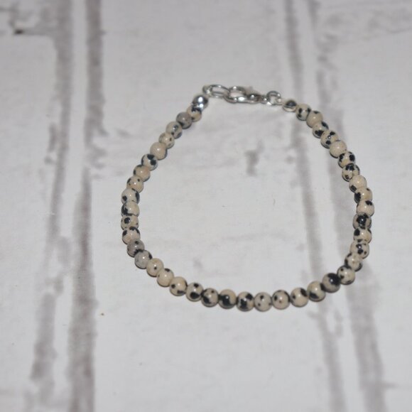 Dalmatian Jasper Beaded Bracelet | 7.5" | Silver Clasp | Natural Stone | NWoT - Picture 3 of 5